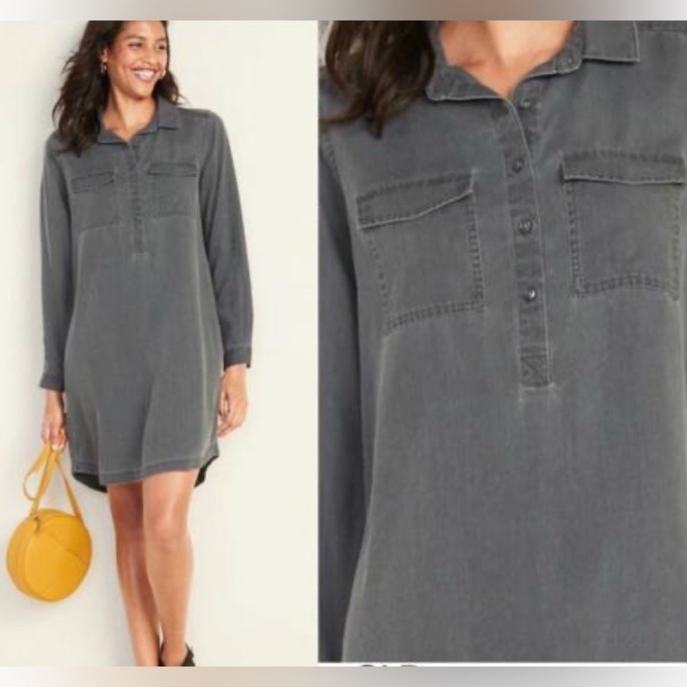 Old Navy 🩶 Demin Gray Long Sleeve Shirt Dress for women's 👖Size XS